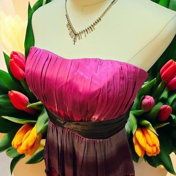 Bebe Silk Strapless Ombre Dress ✦ Pink Black Gradient Bubble Hem ✦ Sweetheart S - Picture 10 of 16